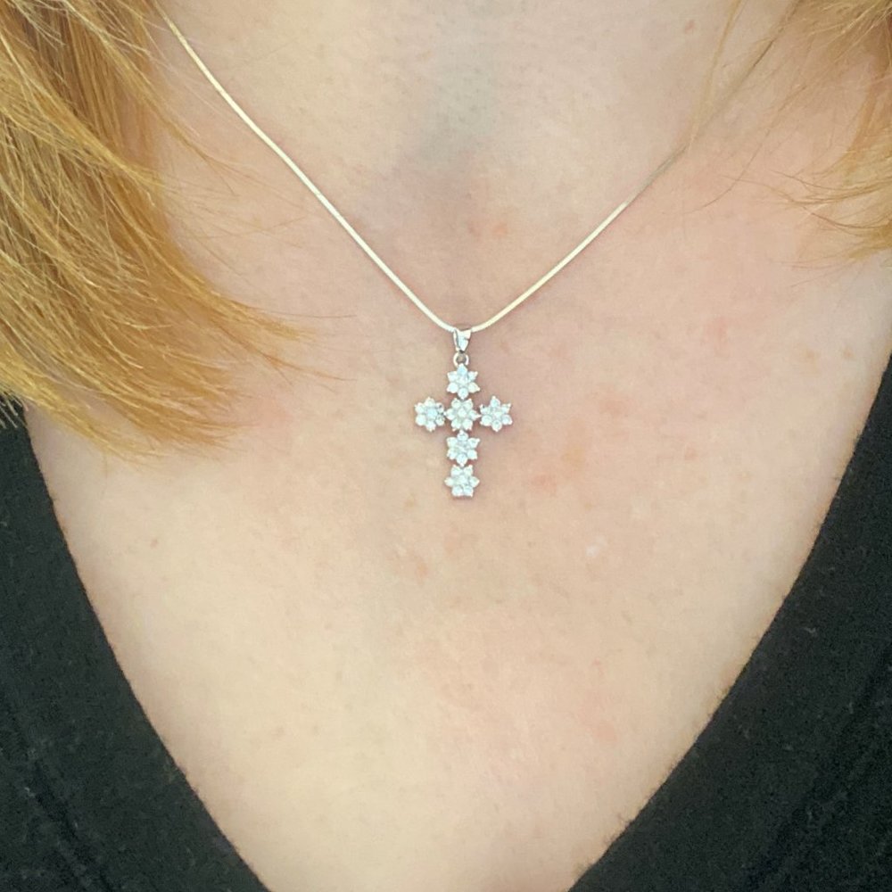 Cubic Zirconia Cross Sterling Silver Pendant